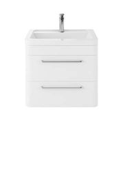Hudson Reed SOL102A Solar Modern Bathroom Wall Hung Vanity Unit Cabinet with 2 Drawers and Ceramic 40mm Profile Basin, Pure White
