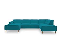 DOMO. collection Jules FK - Sofá escandinavo con muelles 333 x 191 x 81 cm, Color Turquesa, Chaise Lounge Izquierda