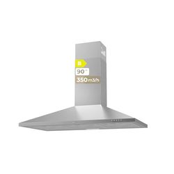 EVVO Campana Extractora CE25 Pyramid, Ancho 90 cm, Inox, 350 m³/h, 3 Velocidades, Luz LED, Filtro Carbón Activo, Acabado Inox, Eficiencia Energetica B