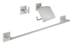 GROHE QUICKFIX Start Cube,Set accessori bagno per ospiti 3-in-1,Installazione a vite o con colla,Super Steel,41124DC0