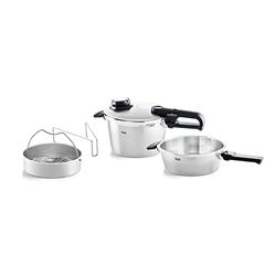 Fissler, Set da 4 pezzi con pentola a pressione Vitavit Premium 4.5 L, diametro 22 cm, con padella a cottura rapida 2.5 l , diametro 22 cm, con coperchio in metallo, per cottura a induzione