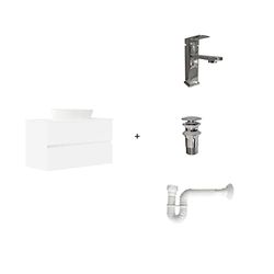 Baikal Pack solución Completa. Incluye: Mueble de Baño, Lavabo cerámico, Grifo, Sifón Extensible y Válvula de desagüe. Mueble MONTADO. Entrega Todo en uno. 2 Cajones Sin Espejo 90 cm Blanco