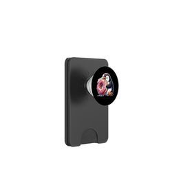 Dulce pingüino de dibujos animados comiendo un donut PopSockets PopWallet para MagSafe