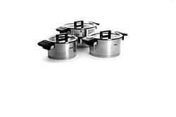 Woll Concept - Set di 6 pentole, induttivo, adatto per tutti i piani cottura, in acciaio inox, utilizzabile in forno fino a 200°, colore: Argento