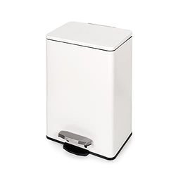 Emuca - Rechthoekige buiten prullenbak met pedaal bediende opening, 20L, Wit gelakt, Aluminium