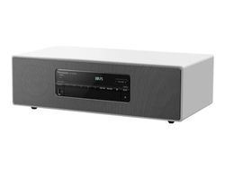 Panasonic Microsistema Hi-Fi SC-DM502E-W, 40 W, Radio FM, Dab/Dab+, Reproductor de CD, USB, Bluetooth, Aux, reproducción MP3, Carcasa de Madera y Cubierta de Cobre, diseño Elegante, Blanco