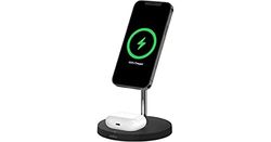 Belkin Caricabatteria wireless 2 in 1 con MagSafe. (Ricarica rapida da 15 W per iPhone 14, iPhone 13, iPhone 12, AirPods e altri dispositivi con MagSafe, alimentatore incluso) - Nero