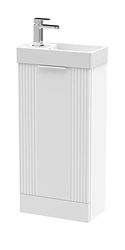 nuie FLT120 Deco Modern Bathroom Floor Standing Part Fluted 1 Door Slimline Vanity Unit with Ceramic Basin, 400mm, Satin White