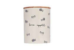 Pearhead Bone Appetit Treat Jar, Holds 950 mL, Ceramic and Wood Pet Treat Canister, Neutral Modern Kitchen Decor, Pet Accessories, Dog Biscuit Storage Jar, Freshness Seal