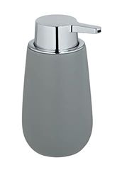 WENKO Dispenser sapone Badi grigio ceramica - Dispenser sapone liquido Capacità: 0.32 l, Ceramica, 9.5 x 16 x 8 cm, Grigio