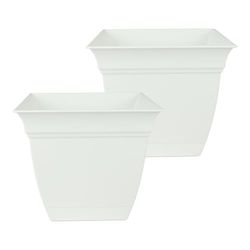 The HC Companies 30 cm Eclipse fyrkantig planterare med fat – inomhus utomhus växtkruka för blommor grönsaker örter, vit (förpackning med 2)