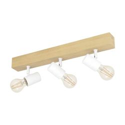 Eglo Townshend 3 candeeiro de teto, foco de teto vintage de 3 luzes em design industrial, candeeiro retro de aço e madeira, cor: branco, castanho, tampa: E27