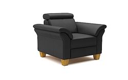 CAVADORE Poltrona in vera pelle Ammerland, stile rustico, con anima a molla + regolazione testiera, 101 x 84 x 93, in pelle nera