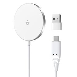 Chargeur Induction Rapide Compatible avec MagSafe, 15W Magnétique sans Fil Charger pour iPhone 15/14/13/12 Series et AirPods, Blanc