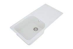 Respekta fregadero de cocina Orlando en granito blanco / Fregadero empotrable de 1 cubeta en 86 x 50 cm / Lavabo adecuado para armarios inferiores de 45 cm de ancho