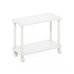 Furinno Turn-N-Tube moderne rechthoekige bijzettafel, bijzettafel met wielen, wit/wit