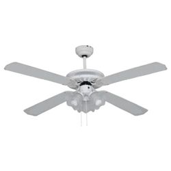 Bastilipo Ventilatore da soffitto per 3 lampadine E27, 60 W, Bianco, 132 x 47 cm