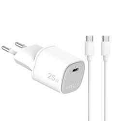 Celly, Caricatore USB-C con Cavo USB-C Incluso, Caricabatterie Portatile da 25W con Tecnologia GaN, Compatibile con Vari Modelli dei Maggiori Produttori