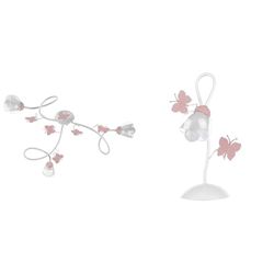 ONLI Plafoniera 3 luci cameretta in Metallo Bianco con Farfalle dipinte in Rosa & Lampada da Tavolo in Metallo Farfalle dipinte Vetro Trasparente 6 W, Bianco/Rosa