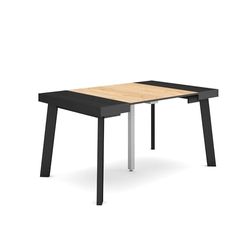 Skraut Home | Table Console Extensible | Console Meuble | 140 | pour 6 Personnes | Pieds en Bois | Style Moderne | Noir et chêne