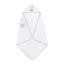 Zestaw Baby Bath Coat Huśtawka Niedźwiedź Biały i Niebieski Z Bib