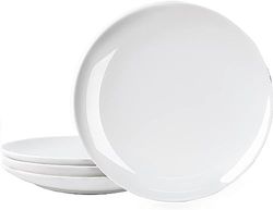 Zuvo Dinner Plates Set of 6 Inches White Porcelain Dessert Plates - Dishwasher and Microwave Safe Coupe Shape Plates Set