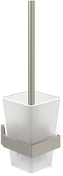 Ensemble brosse WC Villeroy & Boch Elements - Striking, porte-brosse WC pour montage mural, ensemble brosse WC avec réservoir en verre satiné, angulaire, nickelé brossé mat