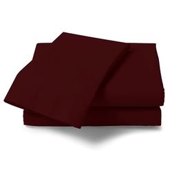 Plain Dyed Flat Sheets Double-Non Iron Percale Bedding- Shrinkage And Fade Resistant Bed Linen- Burgundy