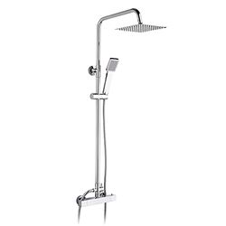 Ibergrif M21807 - Square shower column brass with metal and plastic, with thermostatic tap, silver