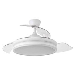 Ventilador de techo con luz LED 36W motor DC modelo BAYOMO Blanco, 3 tonalidades, aspas retráctiles, 6 velocidades, control remoto, memoria, temporizador, silencioso y bajo consumo