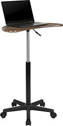 Flash Furniture Escritorio para portátil, con ruedas para su transporte, para usar sentado y de pie, madera de nogal, 1 unidad