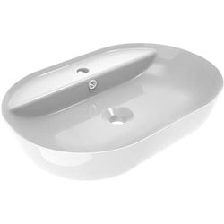 ERCOS Lavabo Ovalado de Cerámica sobre Encimera, Lavabo de Baño Blanco Brillante con Rebosadero Integrado, Dimensiones 616X415 MM