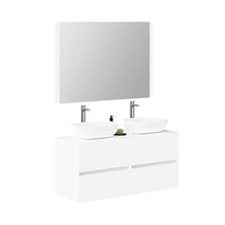 Baikal Mueble de Baño Onyx, 2 cajones, suspendido en Pared, con Lavabo cerámico. Mueble Montado, Melamina 16,Mueble F46 + Top + Lavabo + Espejo 60+60 cm Blanco