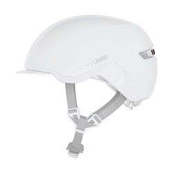 ABUS Urban Helmet HUD-Y - med magnetiskt, uppladdningsbart LED-bakljus & klickfäste - cool cykelhjälm för vardagsbruk - för män och kvinnor - ren vit, storlek M