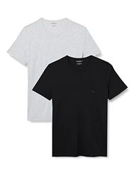 Emporio Armani Uomo 2-Pack Crew Neck T-Shirt Pure Cotton Maglietta a Maniche Corte, Nero Grigio Black Melange Grey, M