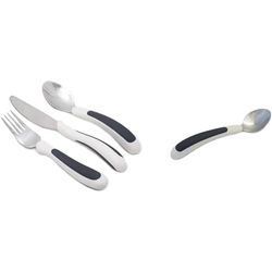 NRS Healthcare M80270 Kura Care Adult Cutlery Set, Easy Grip Set, Black & White & Kura Care Easy Grip Adult Teaspoon, White & Black