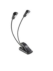 K&M 12244 Lámpara atril FlexLight LED doble negra - conexión con abrazadera - 2 cuellos de cisne flexibles, 2 x 1300 Lux