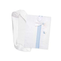 Filet Kinderwagenbeddengoed, 70 x 90 cm, 3-delige set van 100% katoen, met Aida-inzetstukken, wit/blauw