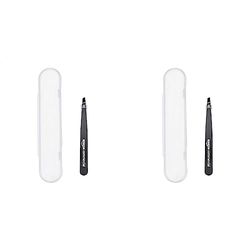 AmazonCommercial Professional Stainless Steel Slant Tip Tweezers, Eyebrow Tweezers for Your Daily Beauty Routine, Black (Pack of 2)