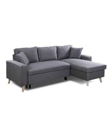 LOUNGITUDE - MARIA SCANDINAVE - Canapé d'angle réversible - Convertible - 4 Places - Coffre - En Tissu - Gris foncé - L227cm