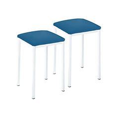 ASTIMESA TACUBL Twee keukenkrukken, vierkant, kunstleer, blauw, frame van metaal, aluminium, zithoogte: 45 cm