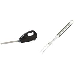 Daewoo Electric Carving Knife, Cuts Effortlessly Through Meats And Frozen Foods With Durable Twin Blades, Black & KitchenCraft KCPROMF Professional Meat Serving Fork, Stainless Steel, 25 cm, Silver
