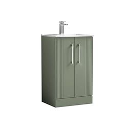 nuie DPF823B Deco Modern Bathroom Floor Standing 2 Door Part Fluted Vanity Unit with Minimalist Ceramic Basin, Satin Green