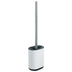 Gedy Biagio Escobillero baño WC de Pared o Suelo, espatula Silicona, Acero Inoxidable, Blanco, 9 x 9 x 39; Sin Taladro, con bioadhesivo
