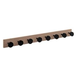 Garderobelijst van hout, 8 koppen, zwart, zwart