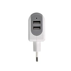 SIMON - Cargador USB Doble, Enchufe con 2 Puertos USB A, 24 W (Máximo), Carga Rápida, Tecnología Smart Charge, Color Blanco y Gris