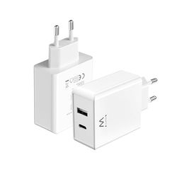 Cargador USB C, Ewent Cargador Enchufe para iPhone 15/14/13/12/11/Pro/Max/Mini/SE/X/XR/XS/8/7, iPad Pro/Air, Air/Pods Pro, Samsung Galaxy Note, Huawei, XiaoMi etc. 2-Puertos,45W,QC3.0 GaN Fast Charger