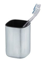 WENKO Porte Brosse à Dents Alassio, gobelet Salle de Bain, gobelet pour la Brosse à Dents et Le Dentifrice, en Acier Inoxydable satiné, intérieur Noir, 7,8x11,5x7,8cm, Fini Mat