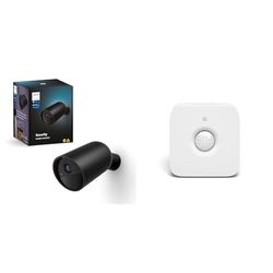 Philips Hue Secure, Telecamera di Sicurezza, HD 1080p, per Interni, Nero + Philips Hue Sensore di Movimento, Accensione e Spegnimento Automatico Luci Smart, Bianco