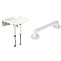 Days Wall Mounted Shower Seat with Legs, Aluminium Shower Chair, Contoured Seat with Height Adjustable Legs & Moulded Fluted Grab Rail, Durable PVC Safety Rail and Mobility Aid for Bathroom